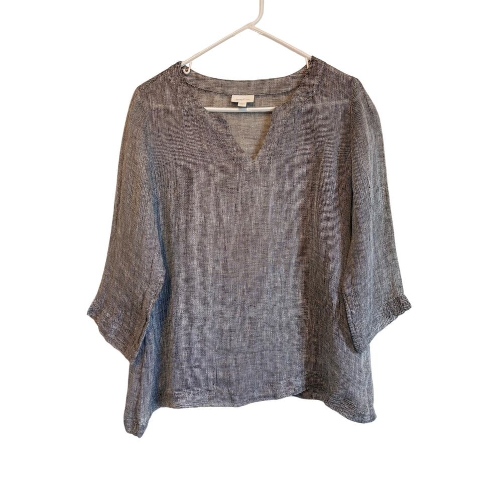 J. Jill Pure Jill 100% Linen 3/4 Sleeves Gray Tunic Top Sheer Small Lagenlook